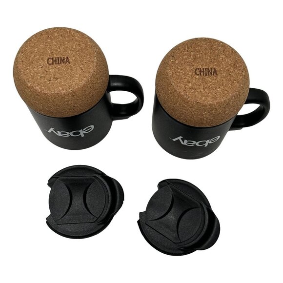Ebay Coffee Mug Ebay Canada Seller Swag Lot 2 Black Ceramic Cork w Lids New - Picture 4 of 13